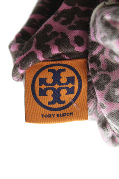 Tory Burch Women Brown Merino Wool V-Neck Animal Print Cardigan Size S