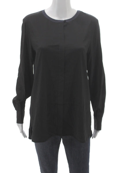 Tory Burch Women Black Silk Tunic Blouse Long Sleeve Round Neck Size 8