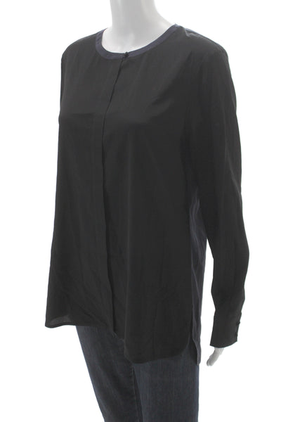 Tory Burch Women Black Silk Tunic Blouse Long Sleeve Round Neck Size 8
