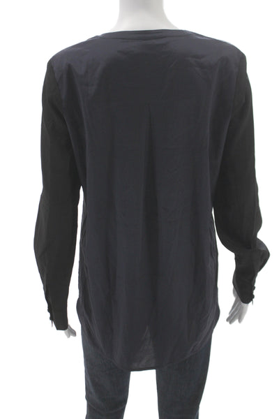 Tory Burch Women Black Silk Tunic Blouse Long Sleeve Round Neck Size 8