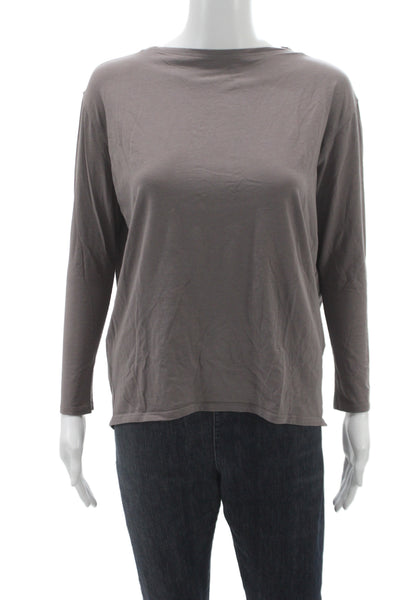 Lululemon Womens Brown Pullover T-Shirt Boat Neck 3/4 Sleeve Cotton Size 4