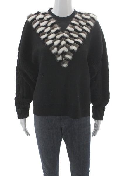 Izaak Azanei Women Pullover Black Merino Wool Crew Neck Long Sleeve Size M