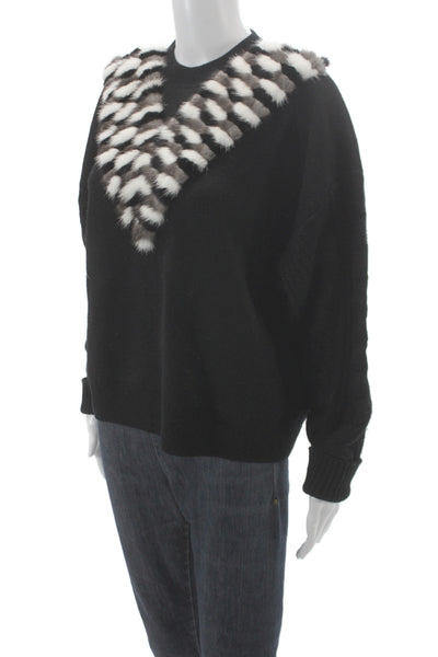 Izaak Azanei Women Pullover Black Merino Wool Crew Neck Long Sleeve Size M
