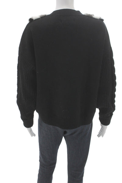 Izaak Azanei Women Pullover Black Merino Wool Crew Neck Long Sleeve Size M