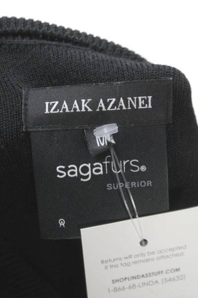 Izaak Azanei Women Pullover Black Merino Wool Crew Neck Long Sleeve Size M