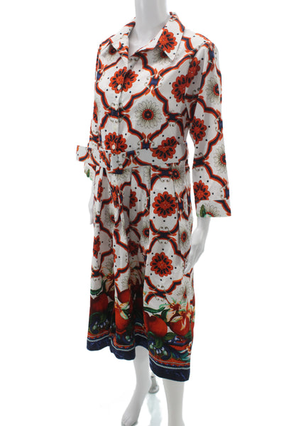 Samantha Sung Womens Shirt Dress Floral Multicolor 3/4 Sleeve Size 14