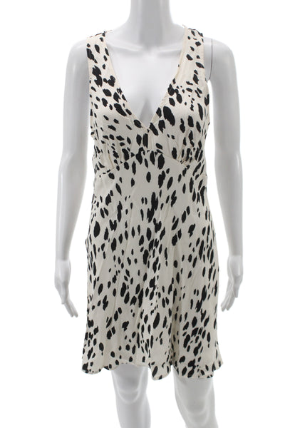 Reformation Womens Slip Dress Black Animal Print Viscose Above Knee Size L