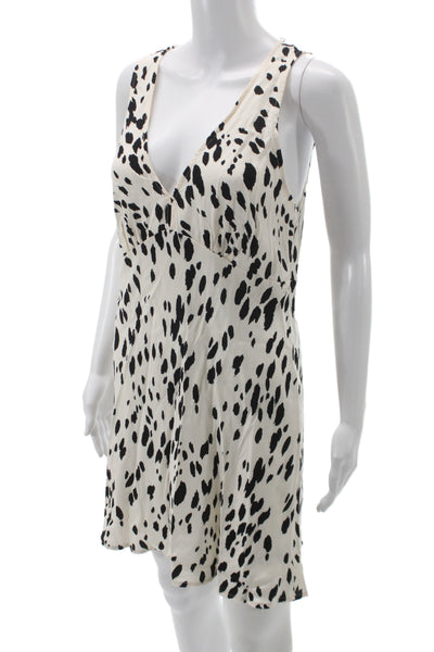Reformation Womens Slip Dress Black Animal Print Viscose Above Knee Size L