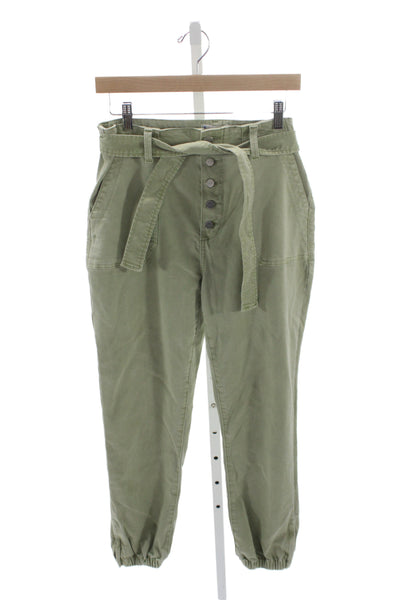 Paige Womens Green Jogger Pants High Rise Button Fly Size 30