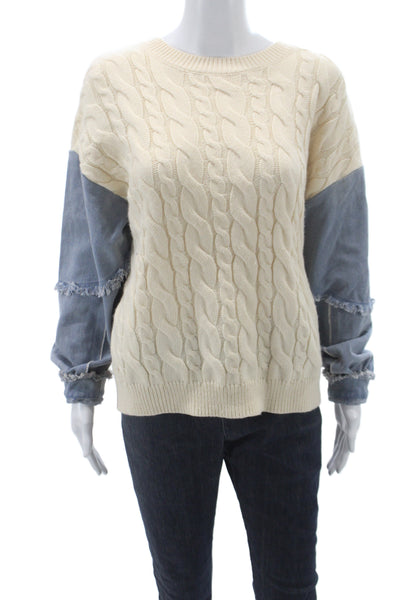 Hem & Thread Womens Pullover Sweater Crewneck Long Sleeve Beige Size M