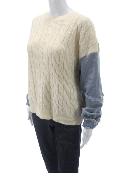 Hem & Thread Womens Pullover Sweater Crewneck Long Sleeve Beige Size M