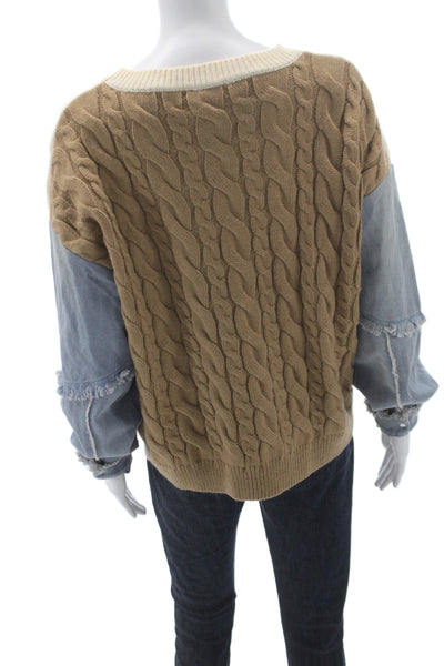 Hem & Thread Womens Pullover Sweater Crewneck Long Sleeve Beige Size M