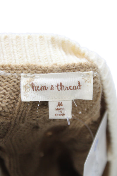 Hem & Thread Womens Pullover Sweater Crewneck Long Sleeve Beige Size M