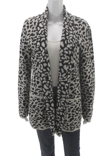 Nation LTD Womens Black Animal Print Cardigan V Neck Button Long Sleeve Size M
