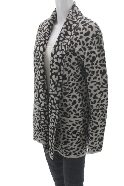 Nation LTD Womens Black Animal Print Cardigan V Neck Button Long Sleeve Size M