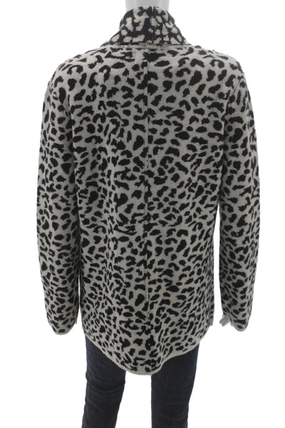 Nation LTD Womens Black Animal Print Cardigan V Neck Button Long Sleeve Size M