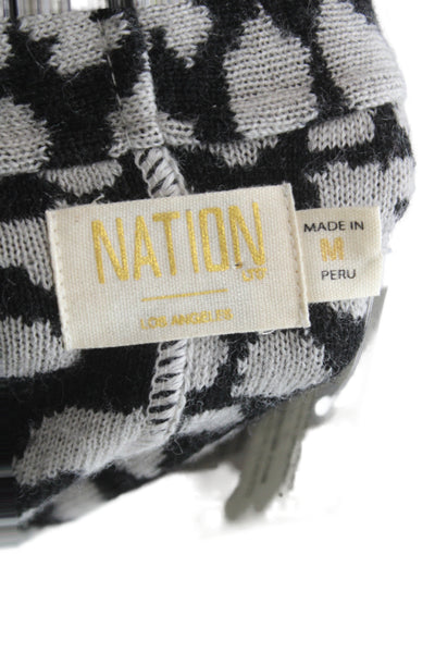 Nation LTD Womens Black Animal Print Cardigan V Neck Button Long Sleeve Size M
