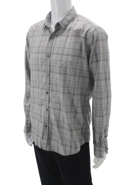 Theory Mens Plaid Collared Long Sleeve Button-Down Shirt Gray Size L
