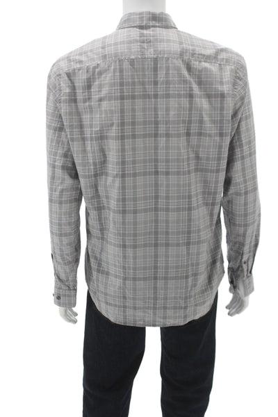 Theory Mens Plaid Collared Long Sleeve Button-Down Shirt Gray Size L