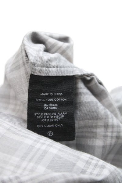 Theory Mens Plaid Collared Long Sleeve Button-Down Shirt Gray Size L