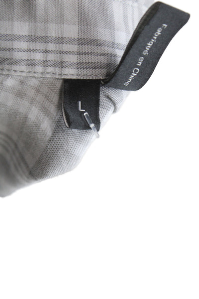 Theory Mens Plaid Collared Long Sleeve Button-Down Shirt Gray Size L