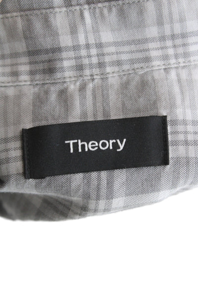 Theory Mens Plaid Collared Long Sleeve Button-Down Shirt Gray Size L