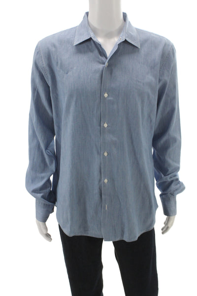 Bonobos Mens Cotton Collared Long Sleeve Button-Down Shirt Blue Size L