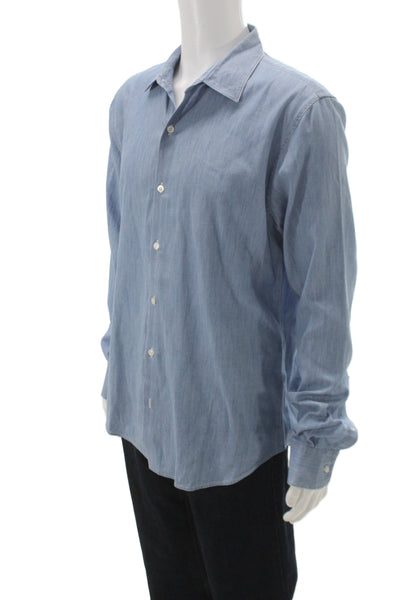 Bonobos Mens Cotton Collared Long Sleeve Button-Down Shirt Blue Size L