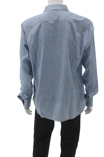 Bonobos Mens Cotton Collared Long Sleeve Button-Down Shirt Blue Size L