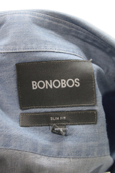 Bonobos Mens Cotton Collared Long Sleeve Button-Down Shirt Blue Size L