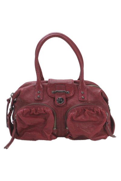 Botkier Womens Leather Multi Pocket Zipper Top Handle Handbag Red