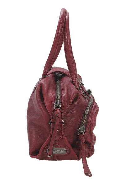 Botkier Womens Leather Multi Pocket Zipper Top Handle Handbag Red