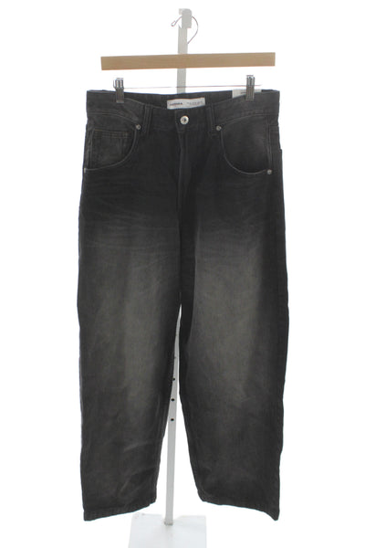 Bershka Mens Wide Leg High Rise Black Cotton Jeans Size 30