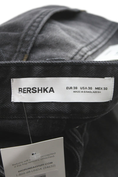 Bershka Mens Wide Leg High Rise Black Cotton Jeans Size 30