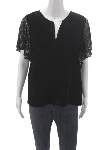 Velvet by Graham & Spencer Women Black V-Neck Short Sleeve Blouse Size L