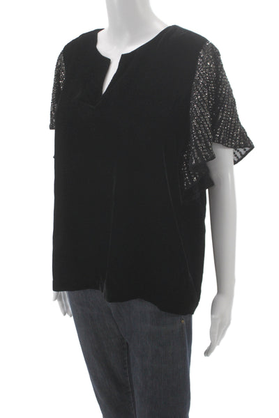 Velvet by Graham & Spencer Women Black V-Neck Short Sleeve Blouse Size L