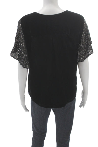 Velvet by Graham & Spencer Women Black V-Neck Short Sleeve Blouse Size L