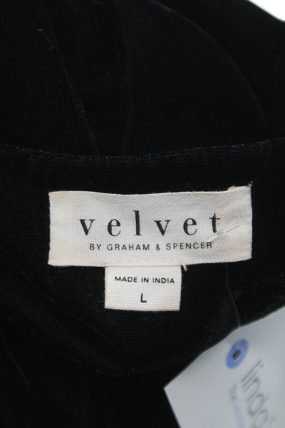 Velvet by Graham & Spencer Women Black V-Neck Short Sleeve Blouse Size L