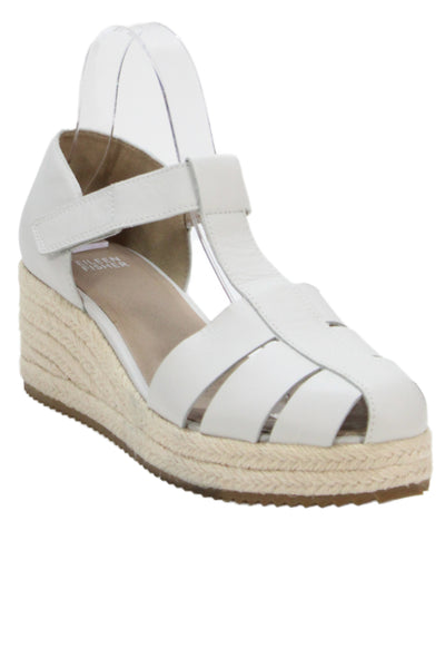 Eileen Fisher Womens Leather Espadrille Wedge Sandals Shoes Light Gray Size 9.5