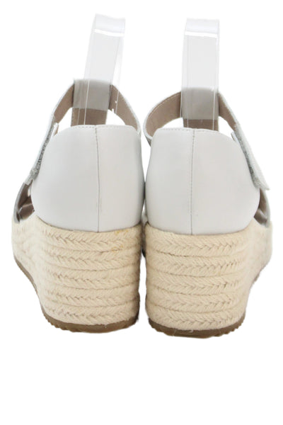 Eileen Fisher Womens Leather Espadrille Wedge Sandals Shoes Light Gray Size 9.5