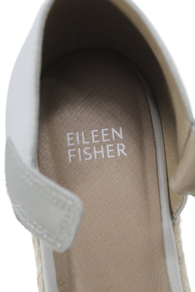 Eileen Fisher Womens Leather Espadrille Wedge Sandals Shoes Light Gray Size 9.5