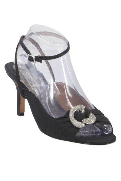 Badgley Mischka Womens Crystal Detail Open Toe Heels Shoes Black Size 8.5M