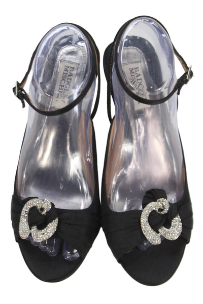 Badgley Mischka Womens Crystal Detail Open Toe Heels Shoes Black Size 8.5M