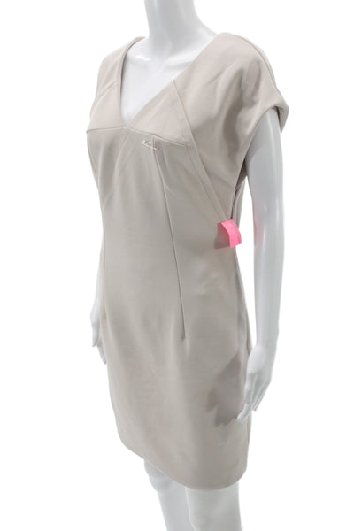 Badgley Mischka Womens Sheath Dress Beige V-Neck Sleeveless Zip Size 4