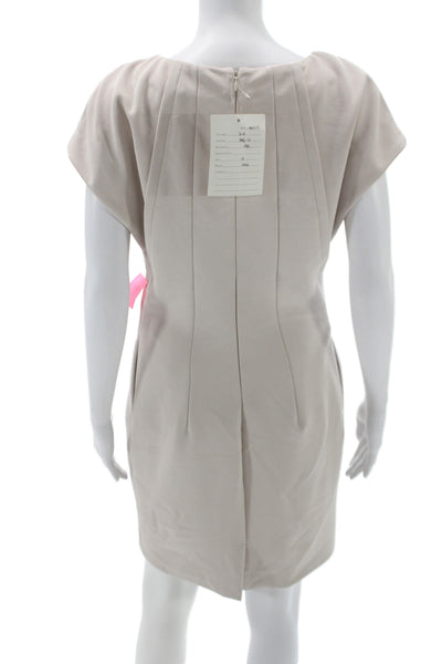 Badgley Mischka Womens Sheath Dress Beige V-Neck Sleeveless Zip Size 4