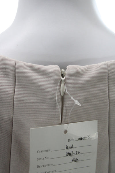 Badgley Mischka Womens Sheath Dress Beige V-Neck Sleeveless Zip Size 4