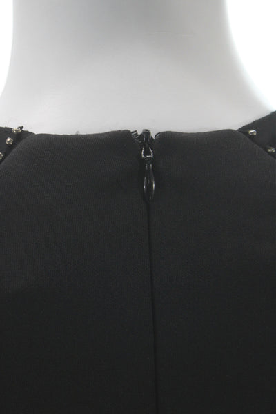 Belle Badgley Mischka Womens Sheath Dress Black Long Sleeve Midi Beaded Size 4