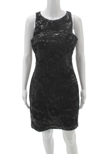 Belle Badgley Mischka Women Black Sequin Sheath Dress Sleeveless Midi Size 4