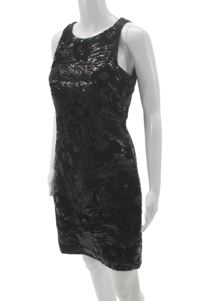 Belle Badgley Mischka Women Black Sequin Sheath Dress Sleeveless Midi Size 4