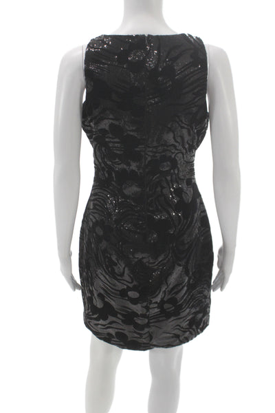 Belle Badgley Mischka Women Black Sequin Sheath Dress Sleeveless Midi Size 4